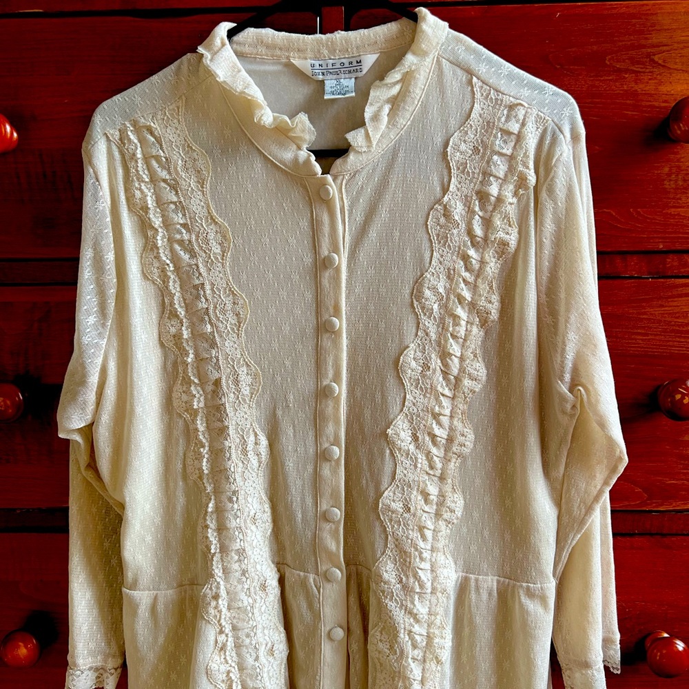 UNIFORM John Paul Richard Cream Lace Sweater Cardigan Size Xl